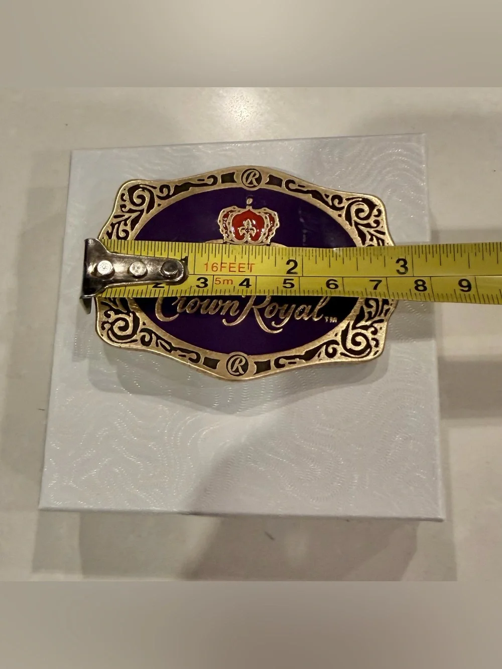 Crown Royal Gold and Purple Belt Buckle - Unisex - 3” x 2.5”. Includes box.